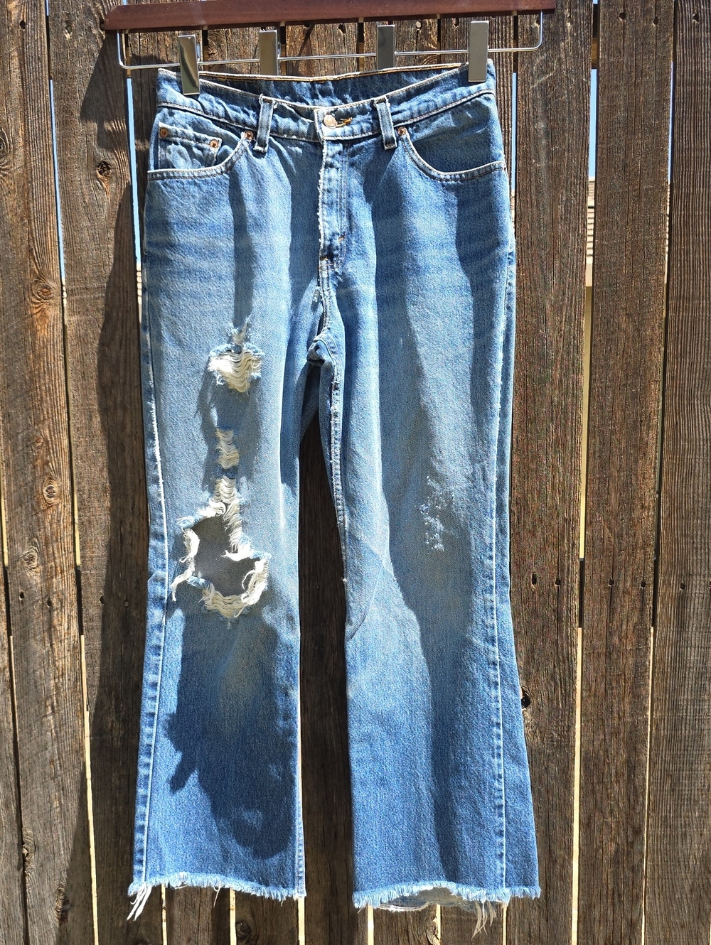 Vintage 90s Levi’s 517 Jeans Bootcut Distressed Red Tab Raw Hem 647